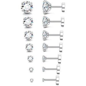 20G Hypoallergenic Flat Back Earrings for Women Men Silver 14K Gold Stainless